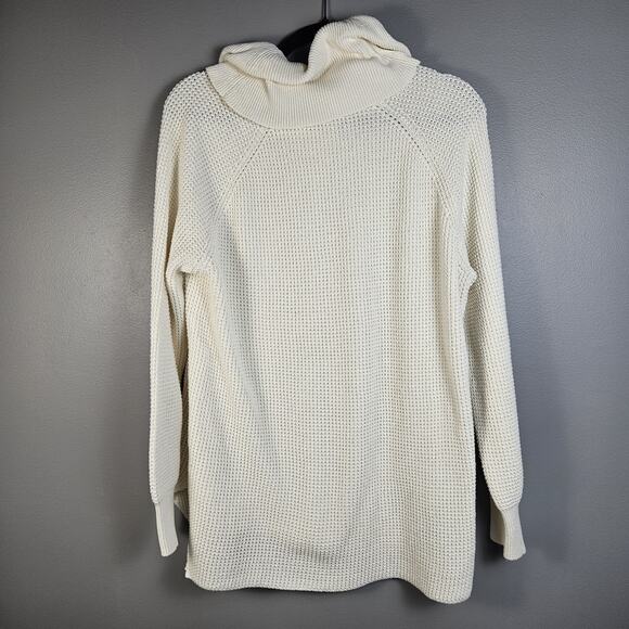 Michael Kors Womens Sweater Size Large Ivory Waffle Knit Turtleneck Oversized - Picture 2 of 6